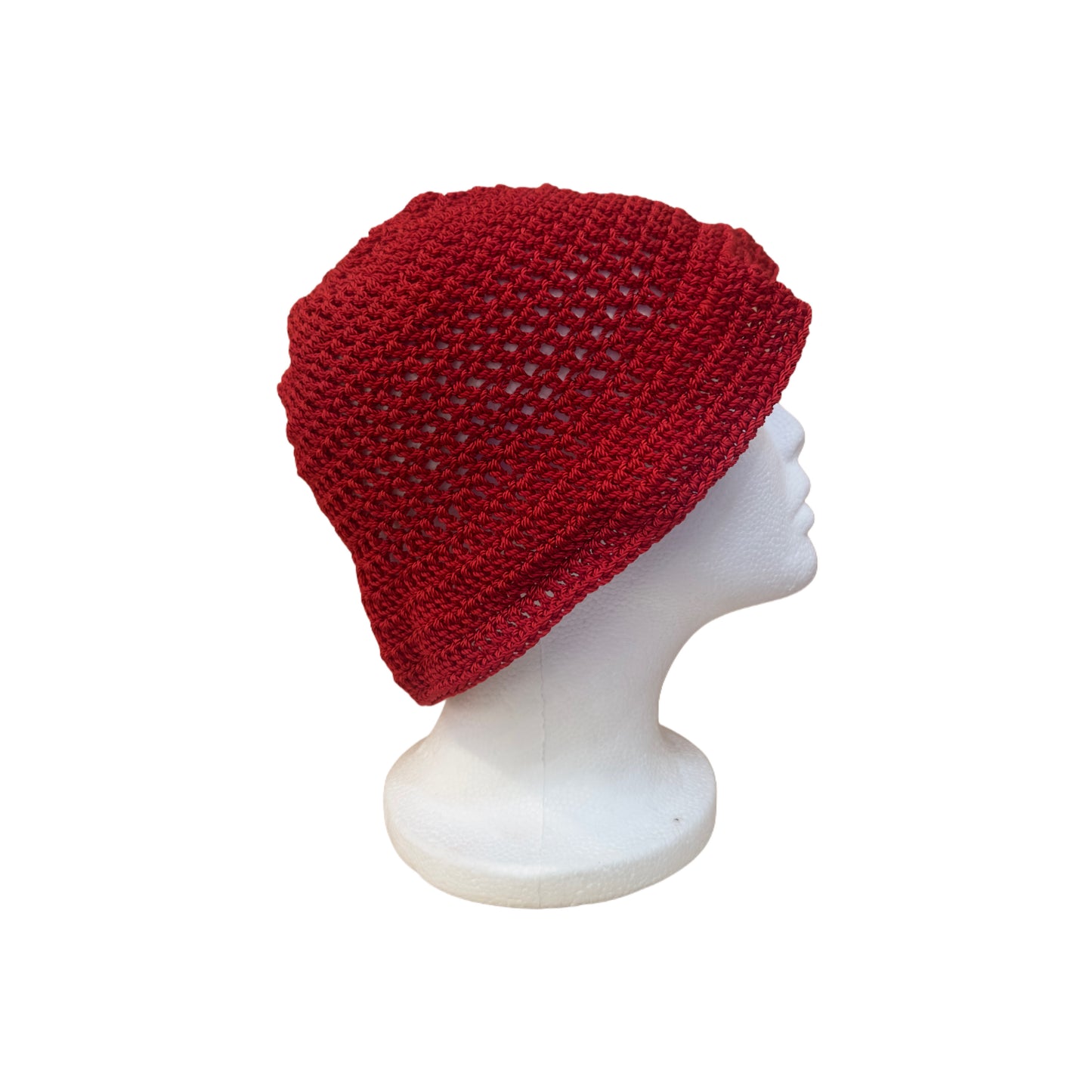 X. Crochet Red Nylon Thread Bucket Hat (OS)