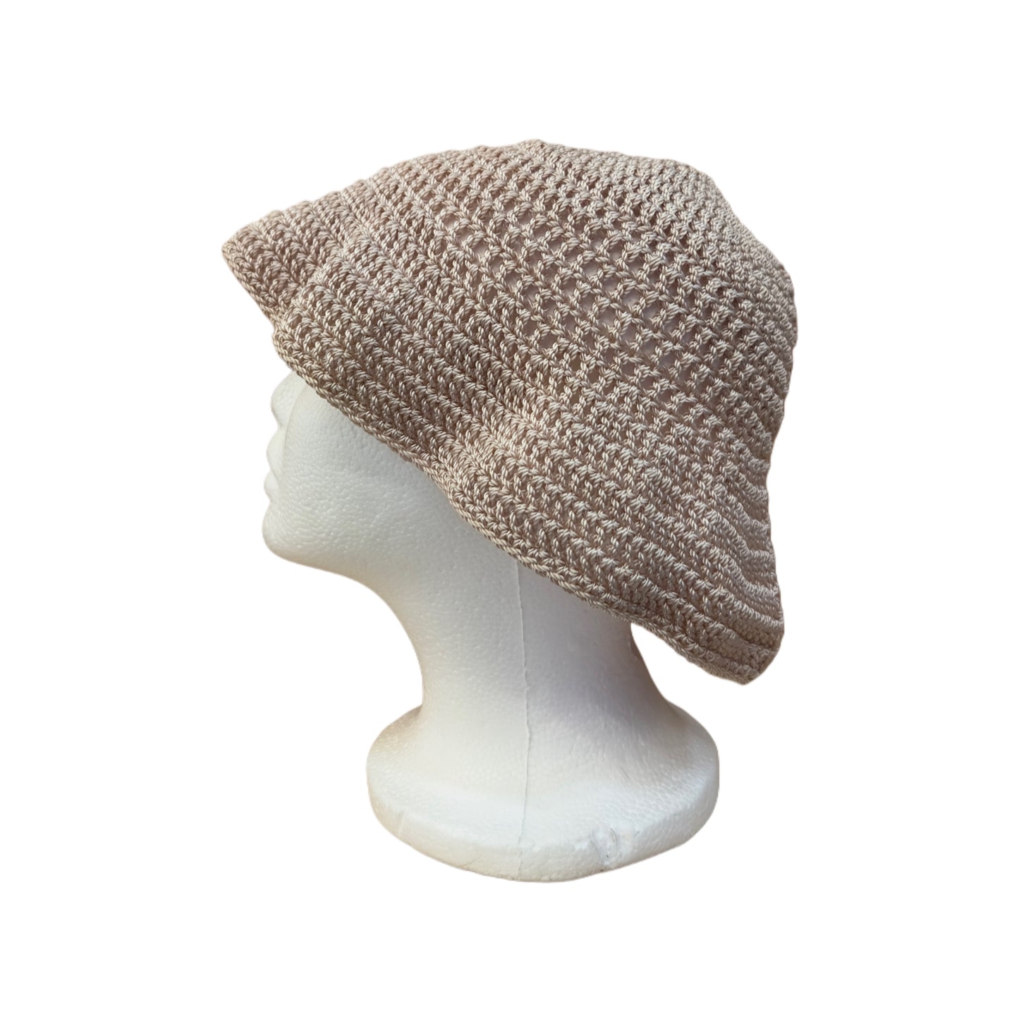 Crochet Cream Nylon Thread Bucket Hat (OS)