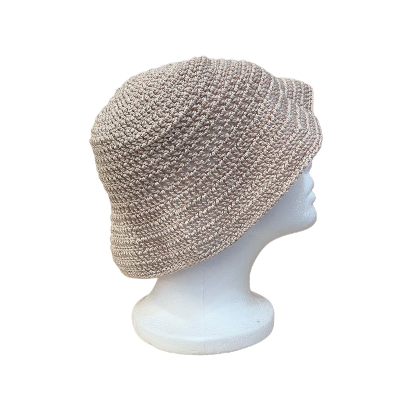 Crochet Cream Nylon Thread Bucket Hat (OS)