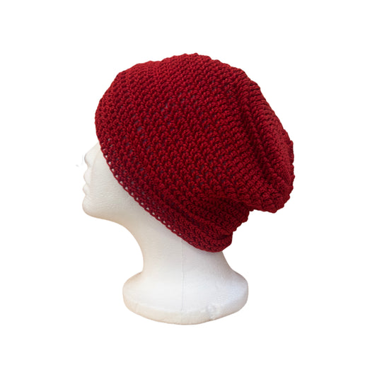 Crochet Red Nylon Thread Slouch Beanie (OS)