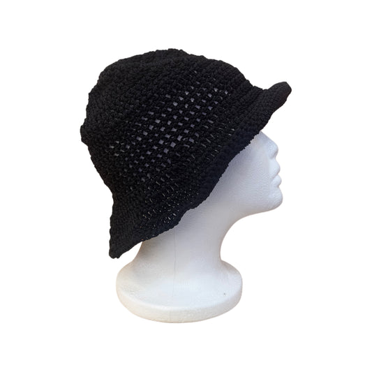 Crochet Black Nylon Thread Bucket Hat (OS)