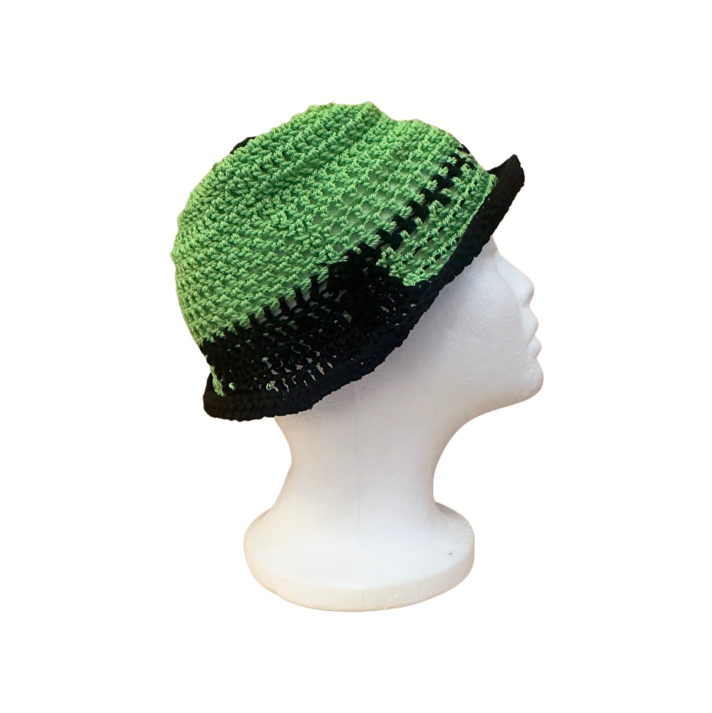 Crochet Black and Neon Nylon Thread Sailor Beanie (XS)