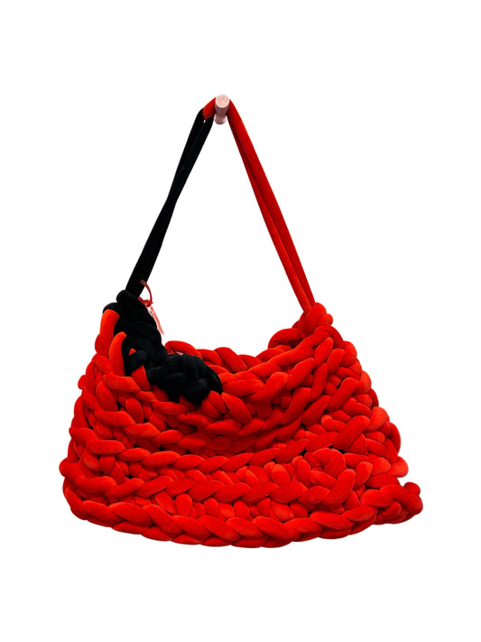 Crochet Black and Red Crystal Fleece Textured Bag